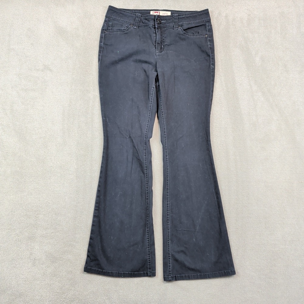 LEI Y2K Sophia Hipster Flare Jeans 7 Short Black Cotton Stretch Low Rise Denim